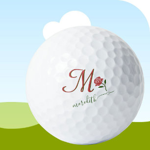 Elegant Custom Monogram Floral Heart Name Golf Balls