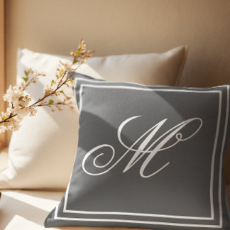 Elegant Custom Monogram Grey Throw Cushion