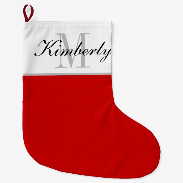 Elegant custom monogram large Christmas stocking (Front)
