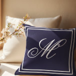 Elegant Custom Monogram Navy Throw Cushion<br><div class="desc">Enhance your home decor with our customisable navy throw cushion. Adorned with a classic monogram, this pillow allows you to personalise every aspect, including the pillow's colour, font, and font color, ensuring it aligns seamlessly with your style preferences. Infuse your living space with a touch of personalised elegance and sophistication...</div>