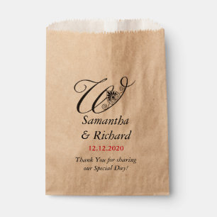 Elegant Custom Monogram W Wedding Thank You Favour Bag