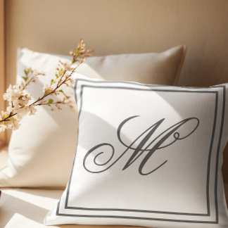 Elegant Custom Monogram White Throw Cushion