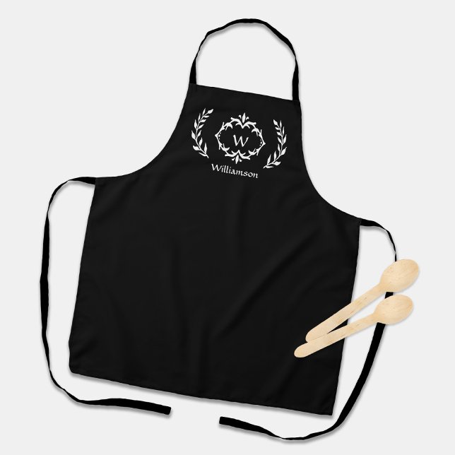 Elegant Custom Monogrammed Crest Logo Black White  Apron (Elegant Custom Monogrammed Crest Logo Black White Apron)