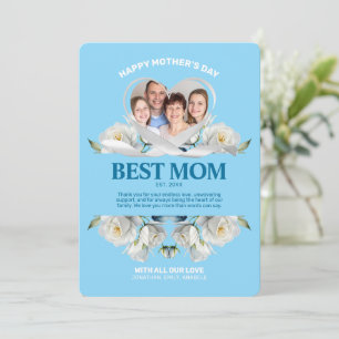 Elegant Custom Mother’s Day Photo White Roses Card