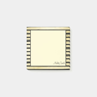 Elegant custom name black gold foil paint striped post-it notes
