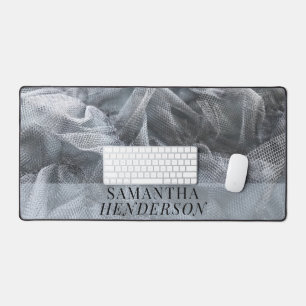 Elegant Custom Name Black Grey Stylish Tulle Toile Desk Mat