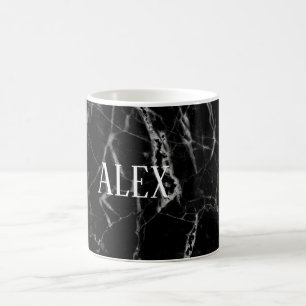 Elegant Custom Name Black Marble Stone Coffee Mug