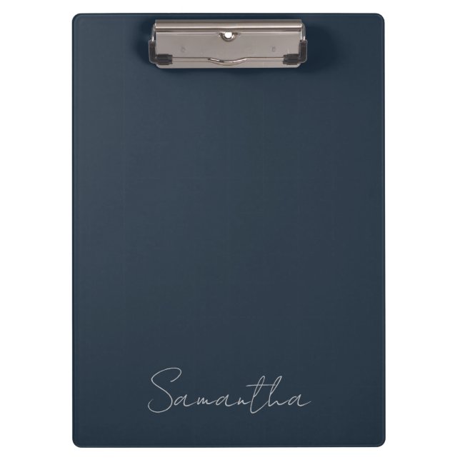 Elegant Custom Name Dark Blue Clipboard (Front)