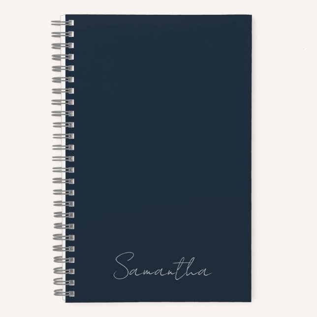 Elegant Custom Name Dark Blue Notebook (Front)