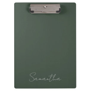 Elegant Custom Name Dark Green Clipboard