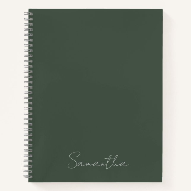 Elegant Custom Name Dark Green Notebook (Front)