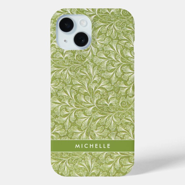Elegant Custom Name Green Botanical Case-Mate iPhone Case (Back)