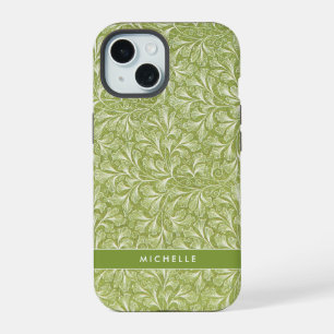Elegant Custom Name Green Botanical iPhone 15 Case