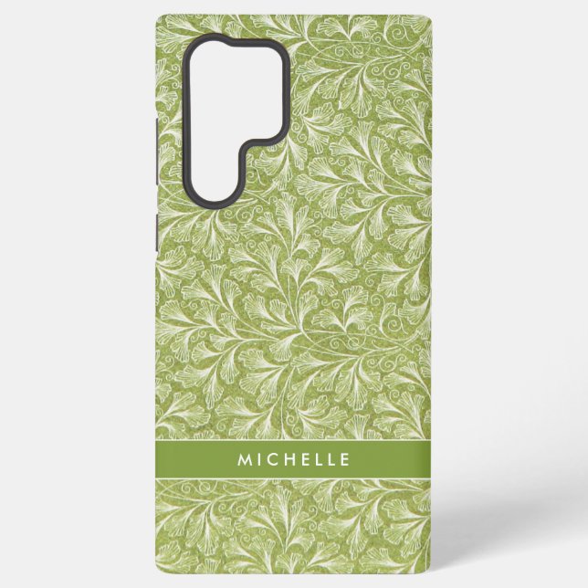 Elegant Custom Name Green Botanical Samsung Galaxy S22 Ultra Case (Back)