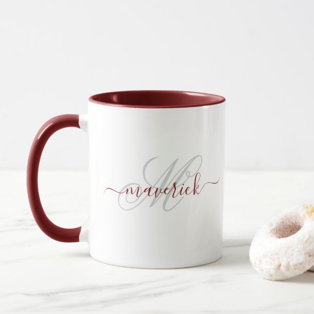 Elegant Custom Name Monogram Design Personalized Mug (With Donut)