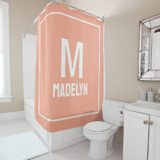 Elegant Custom name Monogram Peach And white   Shower Curtain