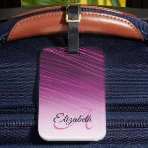 Elegant Custom Name Monogram Purple Ombre Streaks Luggage Tag
