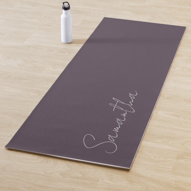 Elegant Custom Name Purple Taupe Yoga Mat (In Situ)