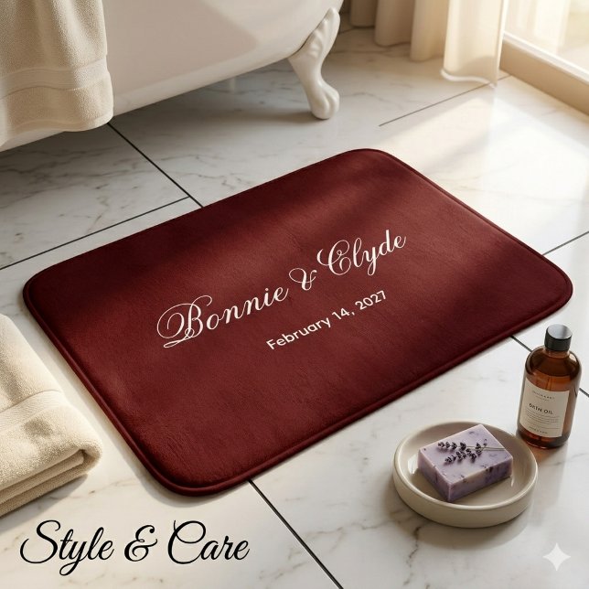 Elegant Custom Names and Date Stylish Maroon Bath Mat (Elegant Custom Names and Date Stylish Maroon Bath Mat)