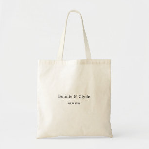 Elegant Custom Names and Date White Budget Tote Bag