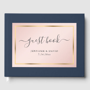 Elegant Custom Navy Blue Blush and Gold Wedding Guest Book
