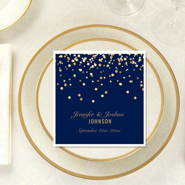 Elegant Custom NAVY BLUE Gold Confetti Wedding Napkin (Creator Uploaded)