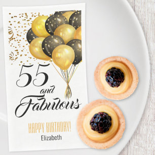 Elegant Custom Number Birthday Gold Confetti Black Napkin