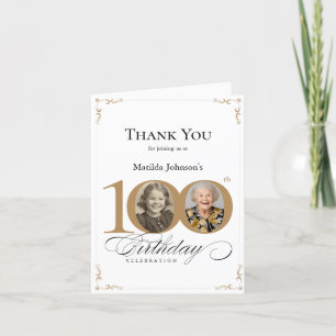 Elegant Custom Photo 100th Birthday Thank You Card