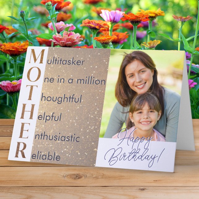Elegant Custom Photo Acrostic Poem Mother Birthday Card (An elegant birthday card with mother themed acrostic poem. Personalize with a favorite photo)