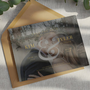 Elegant custom photo faux vellum modern wedding save the date