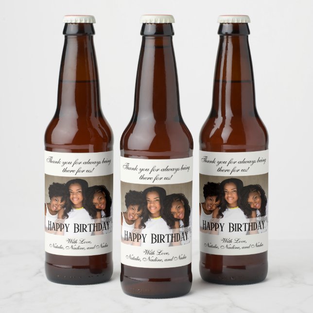 Elegant Custom Photo Happy Birthday Beer Labels (Bottles)