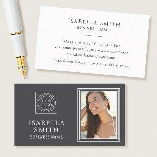 Elegant Custom Photo Logo Professional Grey White Business Card