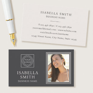 Elegant Custom Photo Logo Professional Off-white Business Card