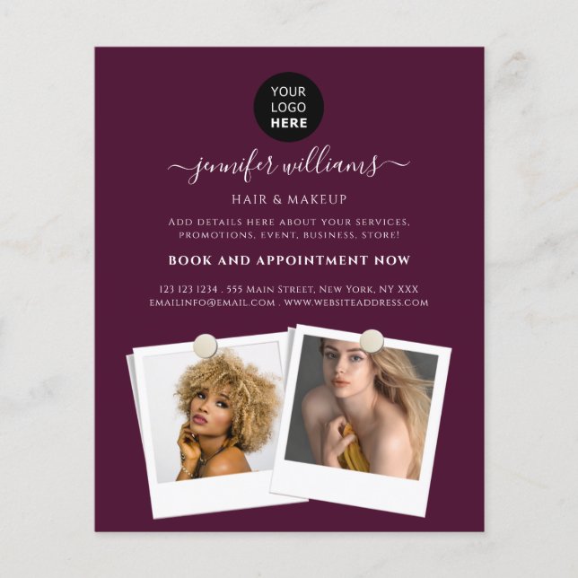 Elegant Custom Photo Logo Promotional Burgundy Flyer (Front)