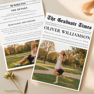 Elegant Custom Photo Newspaper Graduation Party Invitation