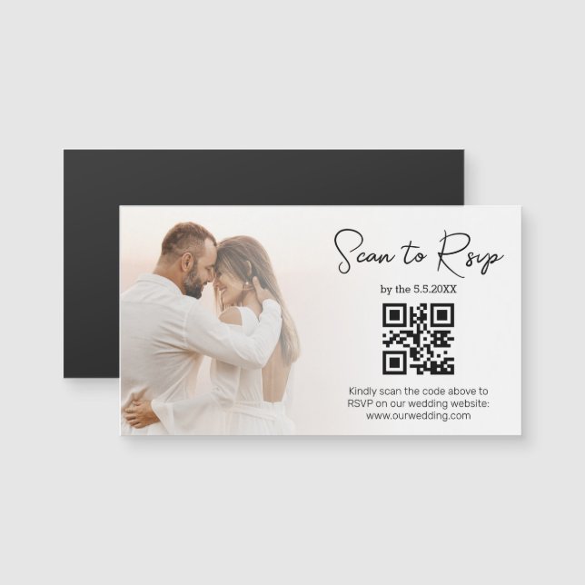 Elegant Custom Photo QR Code Wedding RSVP Magnet (Front/Back)