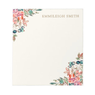 Elegant Custom Pink Floral Greenery Notepad