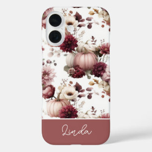elegant Custom Pumpkin and Flowers pattern iPhone 16 Case