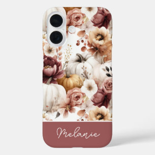 elegant Custom Pumpkin and Flowers pattern iPhone 16 Case