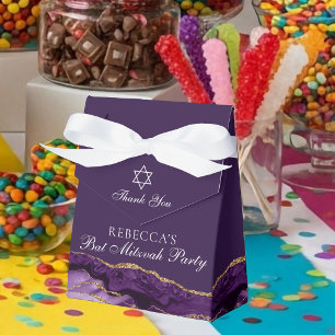 Elegant Custom Purple Gold Bat Mitzvah Party Favour Box