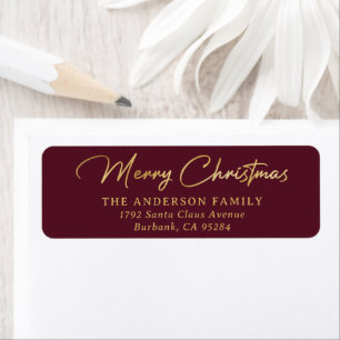 Elegant Custom Red and Gold Foil Merry Christmas Return Address Label