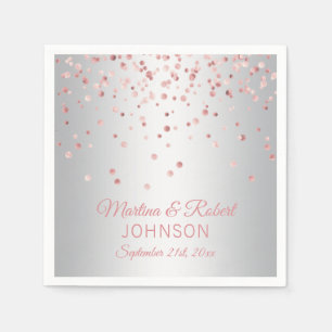 Elegant Custom Rose Gold Confetti & Grey Wedding Napkin