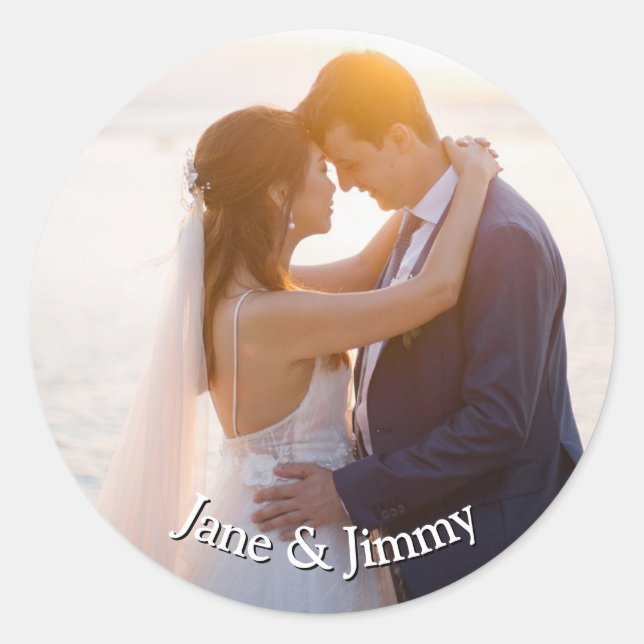Elegant Custom Round Wedding Invitation  Classic Round Sticker (Front)