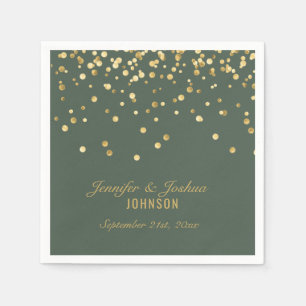 Elegant Custom SAGE GREEN Gold Confetti Wedding Napkin