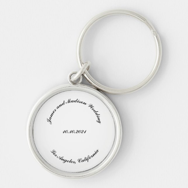 Elegant Custom script Name date wedding favour Key Ring (Front)