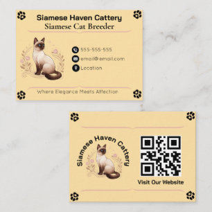 Elegant Custom Siamese Cattery Business Card 