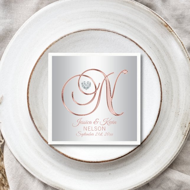 Elegant Custom Silver Grey Rose Gold Wedding Napkin (Creator Uploaded)
