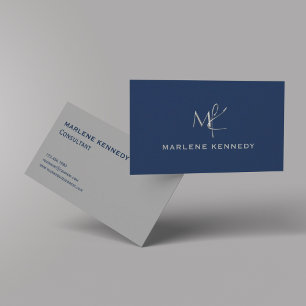 Elegant Custom Silver Monogram Navy Blue Business  Business Card