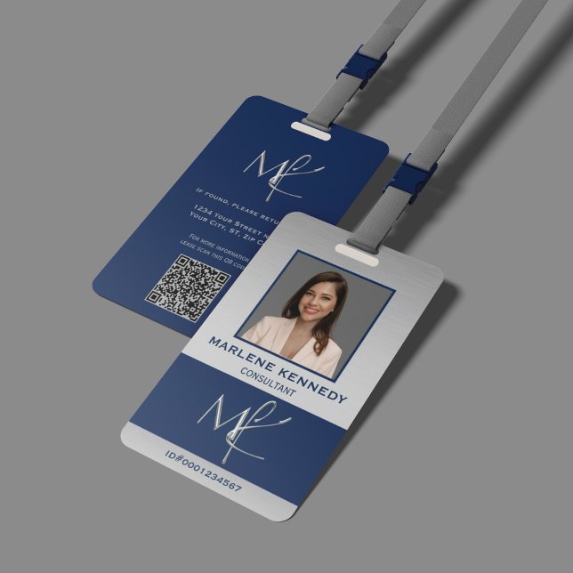 Elegant Custom Silver Navy Blue employee ID Badge (Creator Uploaded)