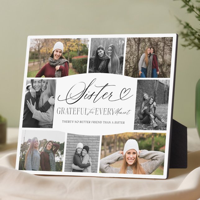 Elegant Custom Sister Photo Collage BFF Keepsake Plaque (Sister Grateful for Every Moment Photo Collage Plaque)